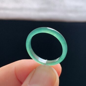 Natural a-grade ice clear water green jade ring