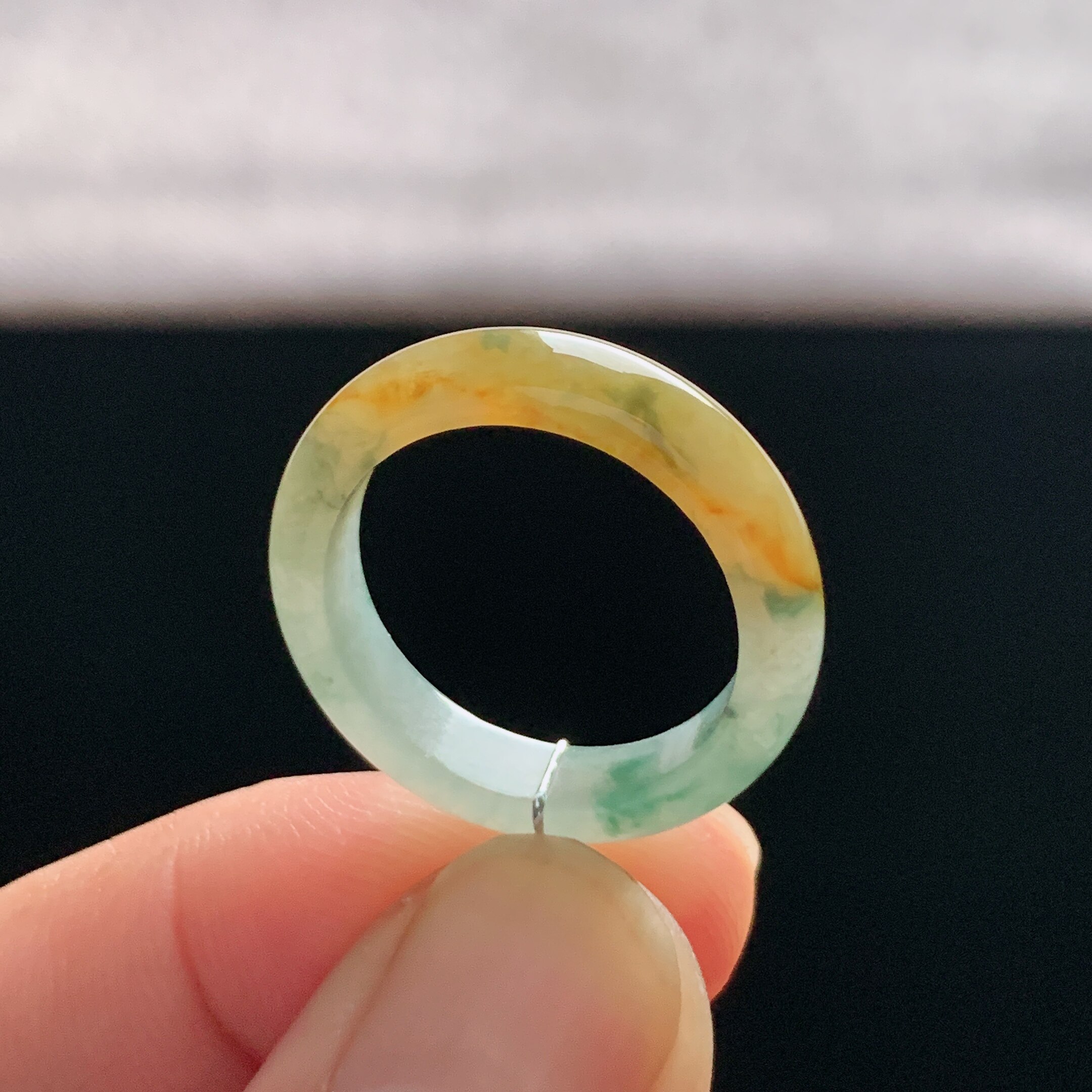 Myanmar A-grade ice waxy yellow jade ring