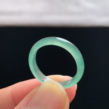 Natural a-grade ice clear water green jadeite ring