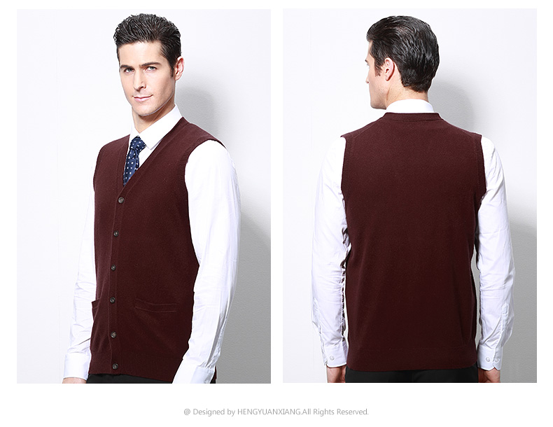 Hengyuan Xiang tinh khiết cashmere vest không tay vest trung niên của nam giới V-Cổ nút cardigan áo len vest mặc