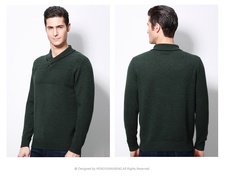 Hengyuanxiang của nam giới cashmere áo len mới mùa thu và mùa đông áo len V-Cổ casual xanh trái cây cổ áo tinh khiết cashmere nam áo len