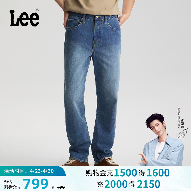 【Zhang Linghe Endorsement】Lee Mall Same Style 26 Spring/Summer New Product 753 Comfortable Straight-Leg Jeans for Men, Medium Dark Blue