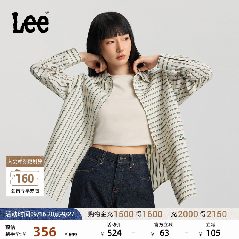 Lee Mall Same Style 26 New Loose Fit Small Embroidered Logo Striped Women's Long-Sleeve Shirt Lwt012526211
