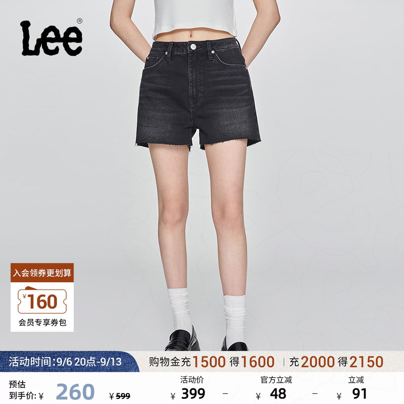 Lee Daily Classic Five-Pocket Design Frayed Hem Black Gray Washed Women's Denim Shorts Casual Trendy A08079