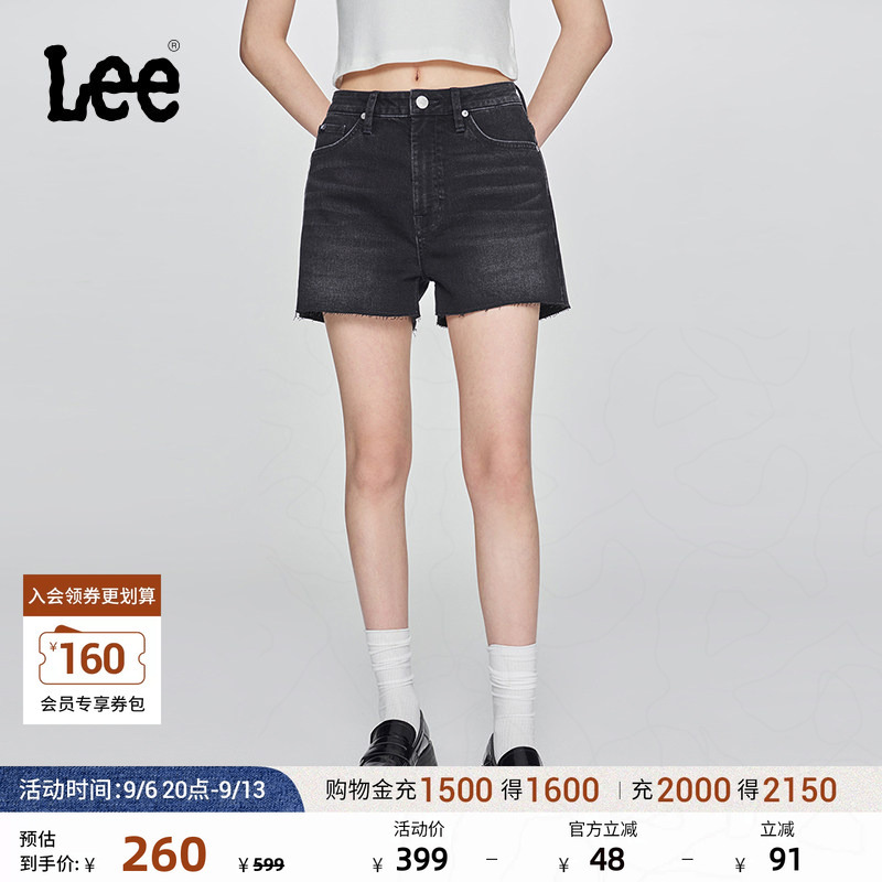 Lee Daily Classic Five-Pocket Design Frayed Hem Black Gray Washed Women's Denim Shorts Casual Trendy A08079 Lee Daily Classic Five-Pocket Design Frayed Hem Black Gray Washed Women's Denim Shorts Casual Trendy A08079