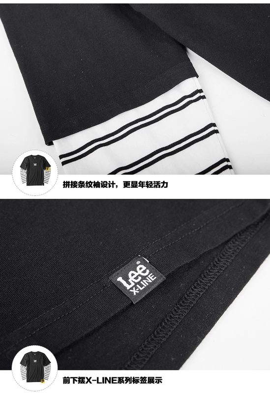 Lee nam 2018 mùa xuân và mùa hè mới X-line màu đen dài tay T-shirt L318941RFK11 áo thun trắng áo form rộng nam cá tính