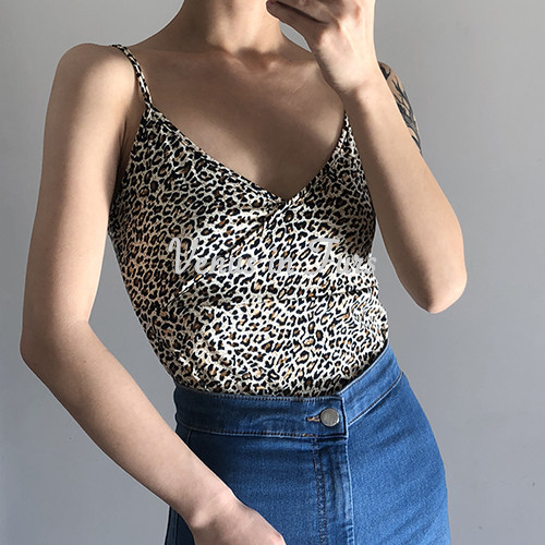 European and American retro small sexy V-neck slim high-waisted short leopard print snake print elastic slim camisole