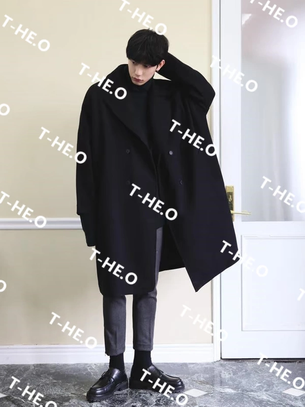 Áo khoác len nam dài mùa đông áo khoác dày Hàn Quốc Anh cashmere giản dị áo khoác len - Áo len