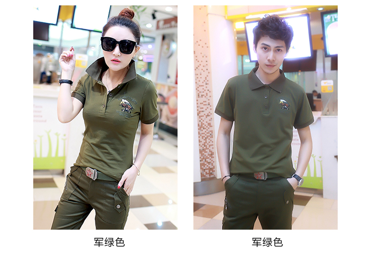 Cặp đôi ngụy trang hè mùa hè áo thun nữ tay dài 2019 phiên bản Hàn Quốc của áo sơ mi sọc thêu hoang dã cỡ lớn quần áo nữ - Áo phông áo phông ngắn tay