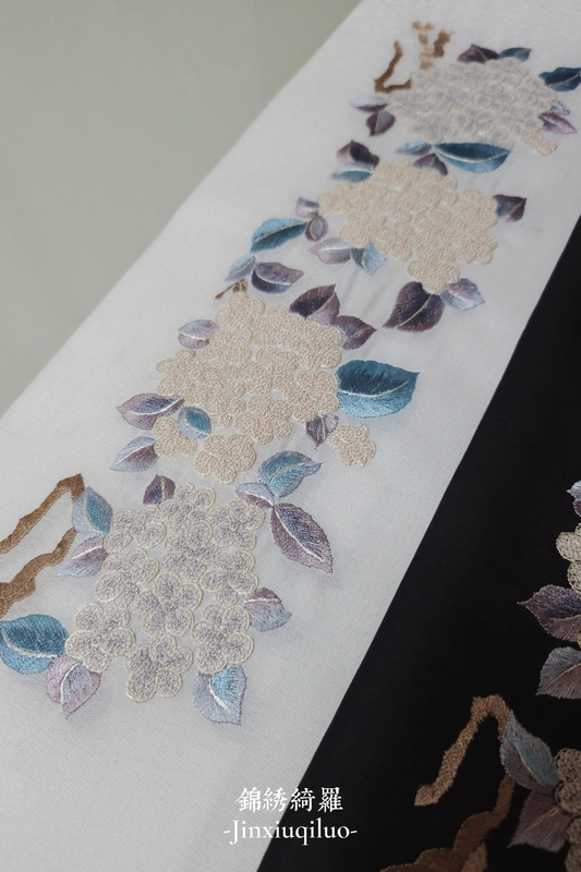 Silk Organza Base Fabric with Hand-Embroidered Seed Beads, Elegant High-End Embroidered Cuffs, Embroidered Panels for Placket and Neckline