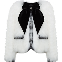 Zoya Weekend 23 winter new temperament round neck bow velvet splicing raccoon fur coat EJWDDR93