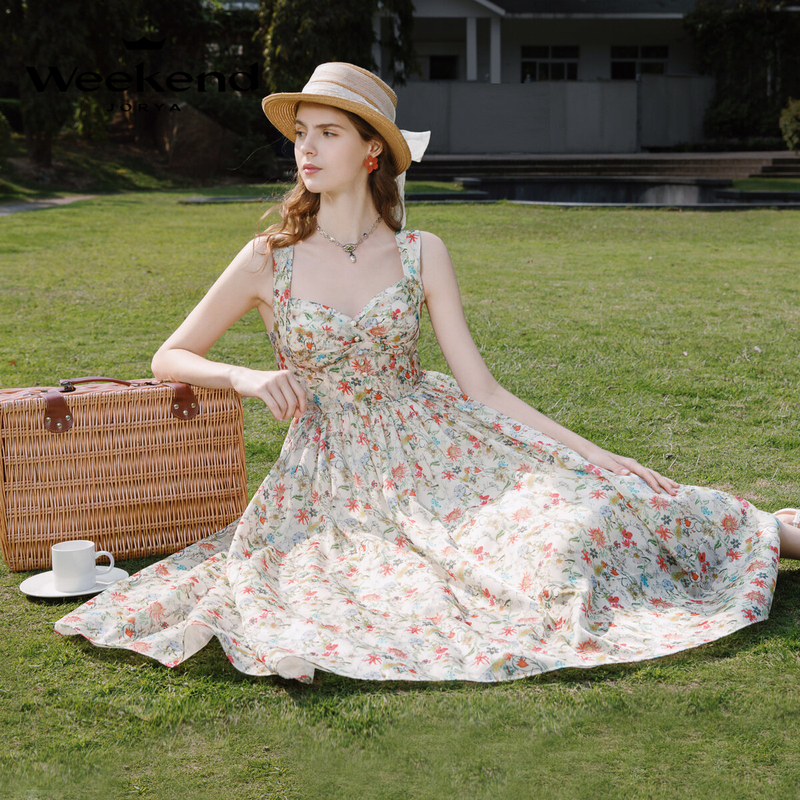 Strappy Dress | Zhuoya Weekend Summer Sweetheart Neck Bowknot Elegant High-End French Floral Long Dress