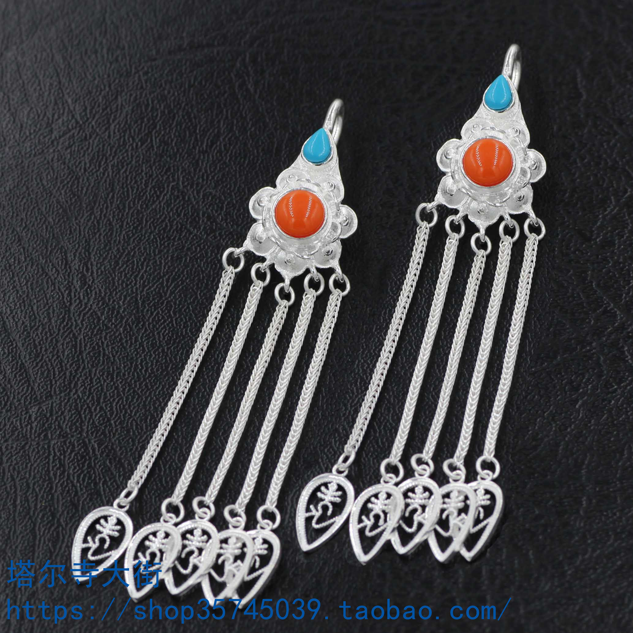 Tibetan pure silver earrings handmade inlaid simulated gemstone earring collection is not retreated