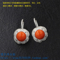 Tibetan sterling silver earrings earrings handmade inlaid simulation gem earrings female retro ethnic style