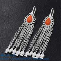 Tibetan sterling silver earrings earrings handmade inlaid simulation gem earrings Tibetan jewelry retro style
