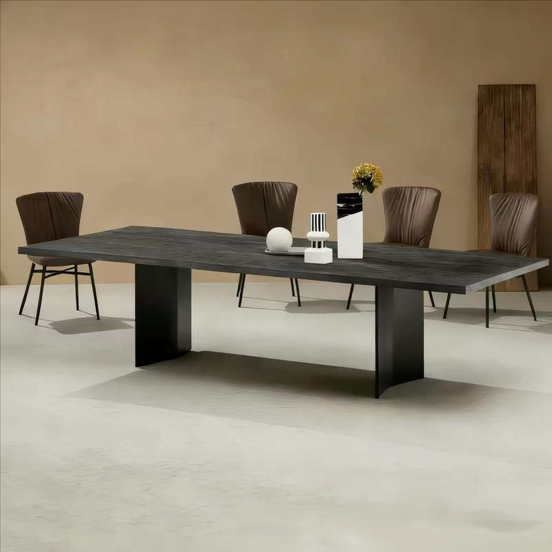 Italian-Style Light Luxury Solid Wood Slab Table, Minimalist Black Dining Table, Wabi-Sabi Style Living Room Tea Table, Design Workstation, Conference Table