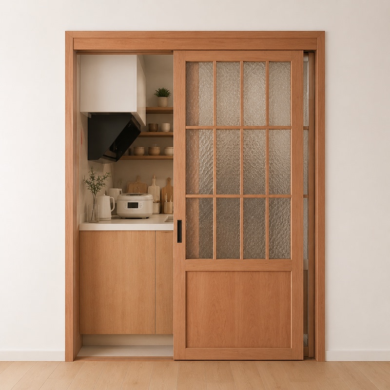Hefei Kitchen Japanese-Style Solid Wood Sliding Door Glass Flat Door Grille Sliding Door Solid Wood Door Wooden Window Sliding Door Sliding Door