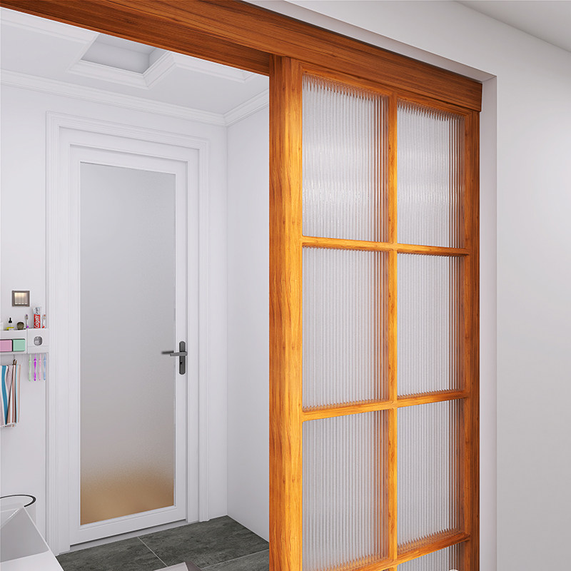 Log sliding door Changhong glass partition sliding door kitchen door living room hanging wheel sliding door solid wood dry and wet area screen