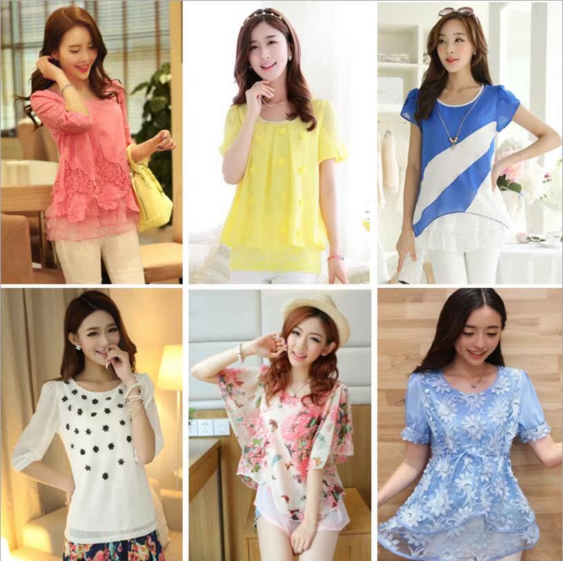 Cung cấp sỉ xuân hè mới cho phụ nữ áo voan ngắn tay phiên bản Hàn Quốc của áo voan nữ thời trang cỡ lớn áo sơ mi nữ