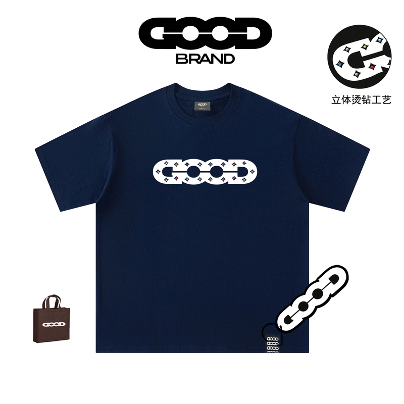 Official Website Genuine Goodbrand Colored Diamond Hollow 3D Short-Sleeved T-Shirt, Unisex, Pure Cotton, National Trendy Brand, Summer