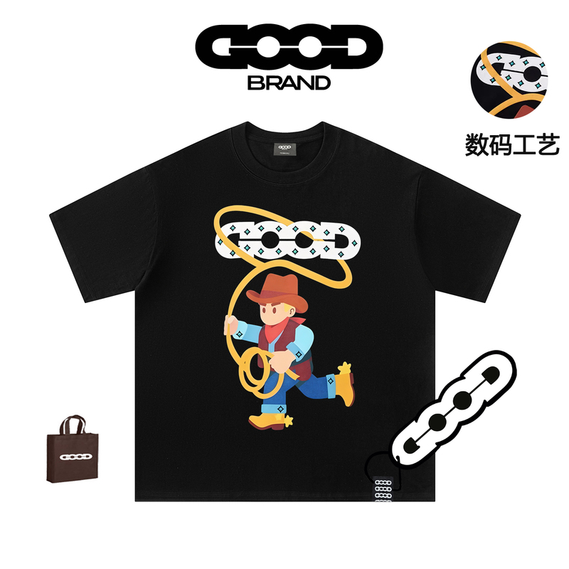 Good Brand Official Website official store Year of the Horse Short-Sleeved T-Shirt for Men and Women Cartoon Pure Cotton National Trendy Brand Summer High Version