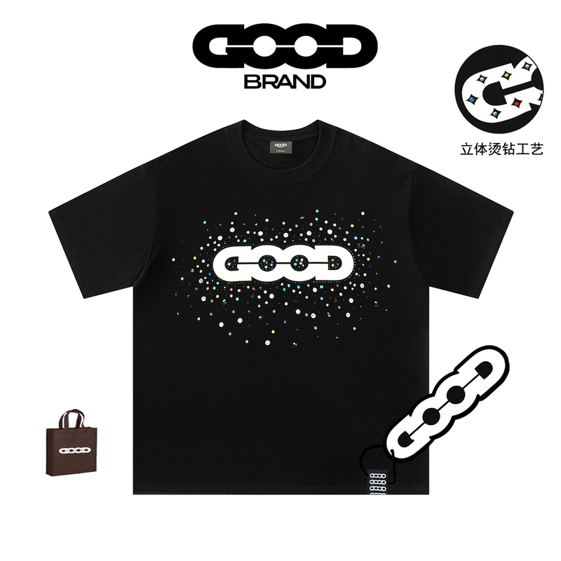 Good Brand Official Flagship Store Genuine Colorful Candy Starry Sky Rhinestone Short-Sleeve T-Shirt for Men and Women