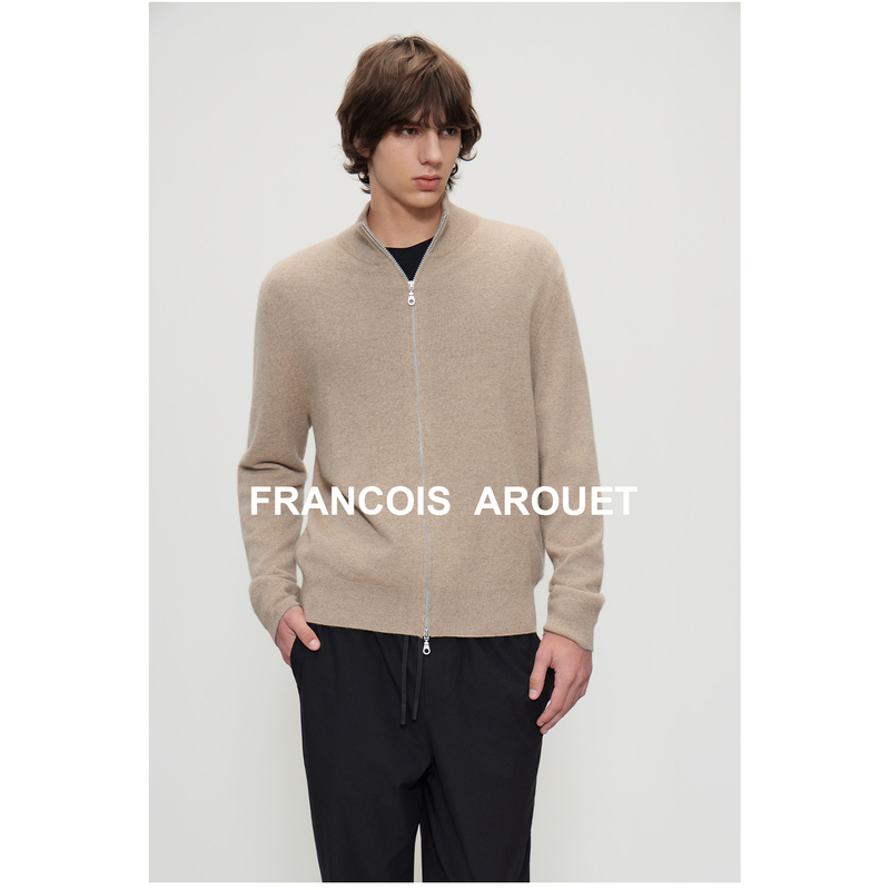 Fabric: Lao Zhang | Consinee Double-Strand 26-Count Pure Cashmere Stand-Up Collar Double-Zip Cardigan