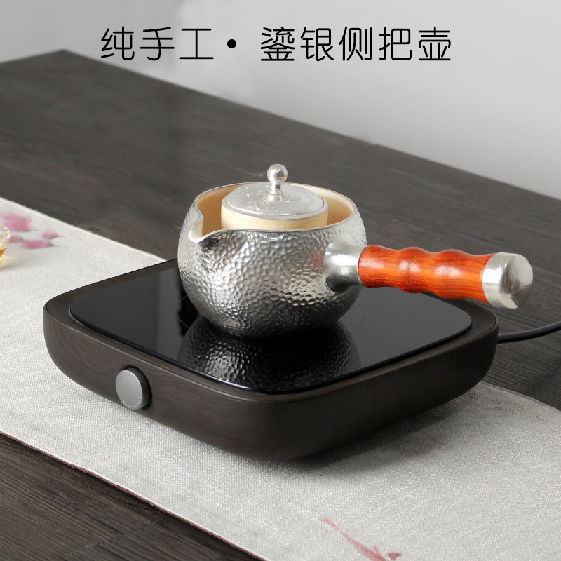 White Silver Ceramic Boiling Tea Ware Teapot Red Sandalwood Side Combine Dual-use Pot Kung Fu Tea With Black Crystal Stove Pu'er Black Tea Tea Maker