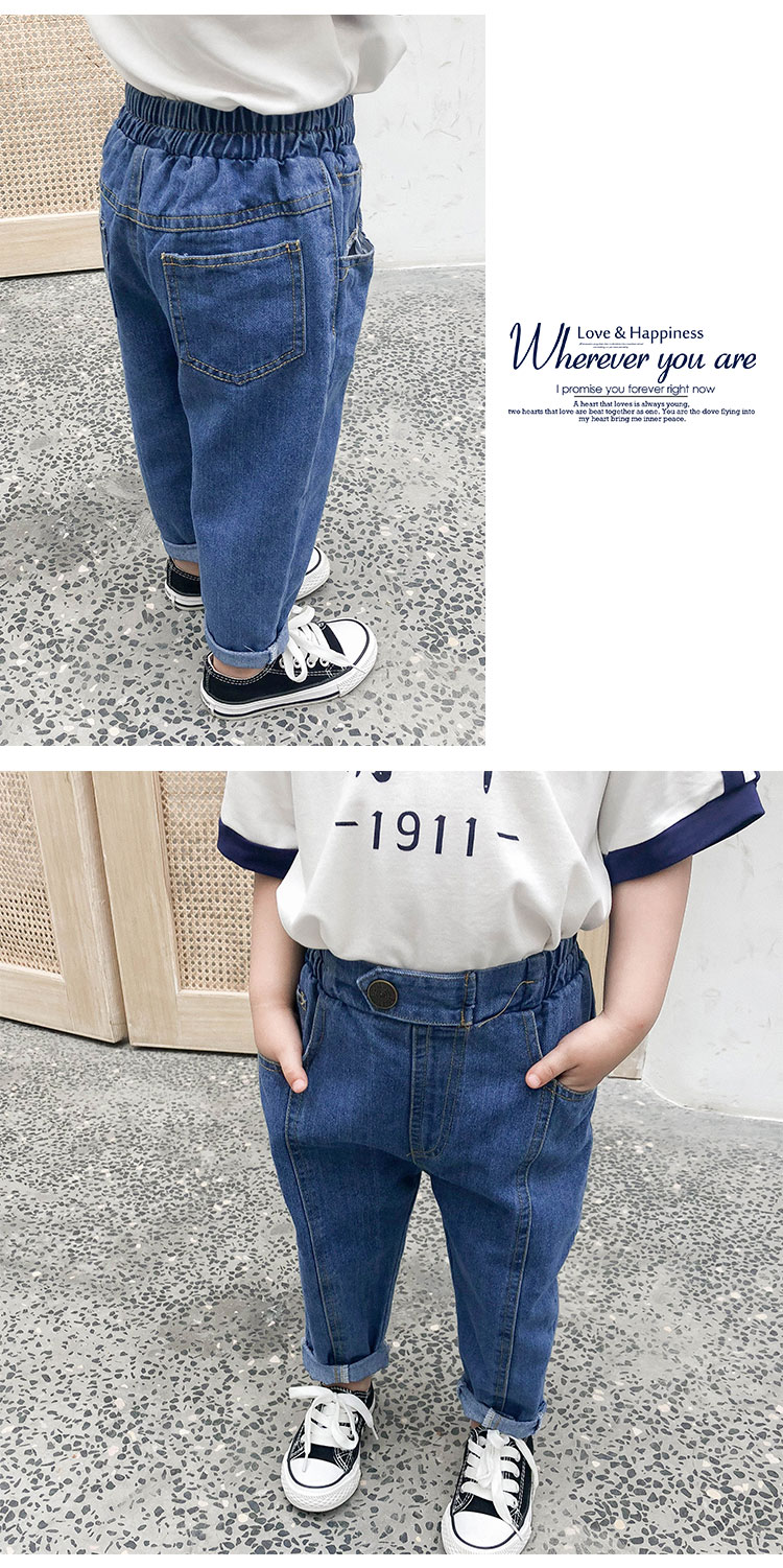 Quần jeans bé gái nước ngoài 2019 xuân hè mới nam nữ mới quần bé cà rốt giản dị quần trẻ em Hàn Quốc - Quần jean thoi trang tre em