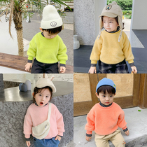  Girls plus velvet sweater winter thickened mens and womens baby velvet sweater children thickened warm fake two-piece tops tide