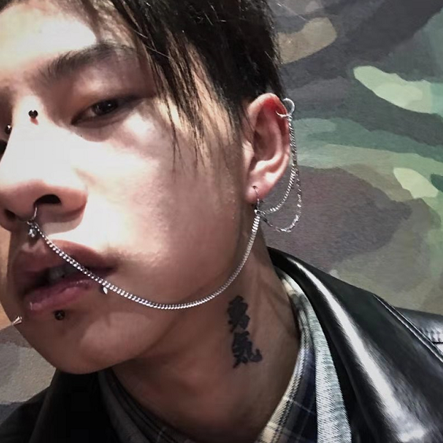 Punk fashion trend personality thin chain connection earrings nose ring nose chain lip ring lip chain belly dance nose chain