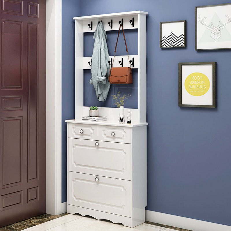 Ultra-thin shoe cabinet modern minimalist hallway cabinet with hanger tipping shoe cabinet home door large-capacity cloakroom