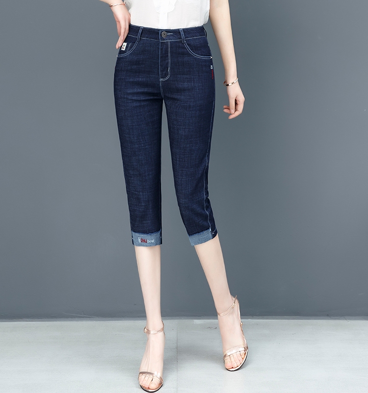 New Summer Slim-Fit Slimming Jeans for Women, Thin Cropped Pants, High-Waisted Stretchy Mid-Length Pants for Middle-Aged Moms