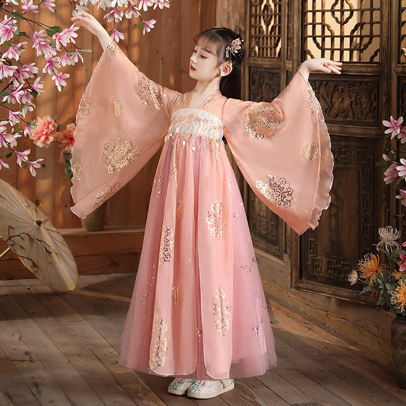 Girl Han Fu Autumn Festival China Wind Super Fairy Ancient Clothing 2023 New Fall Children's Ancient Wind Tang Dress Girl Mid-Autumn Festival-Taobao