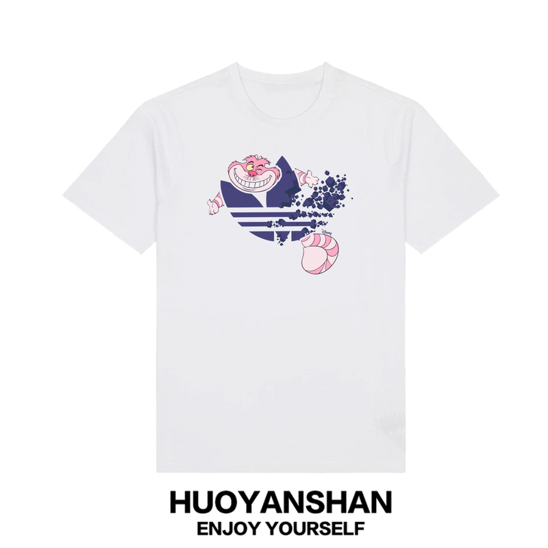 Alice in Wonderland Cheshire Cat T-Shirt Unisex Disney Pure Cotton Cartoon Couple T-Shirt Casual Short Sleeve