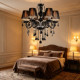 Black Crystal Lamp, Simple European-Style Crystal Chandelier, Living Room Dining Room Lamp, Bedroom Lamp, Led Lighting Fixtures with Lampshade