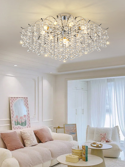 Simple Modern Light Luxury Ceiling Crystal Chandelier Led Bedroom Living Room Dining Room French Cream Style High-End Fashion