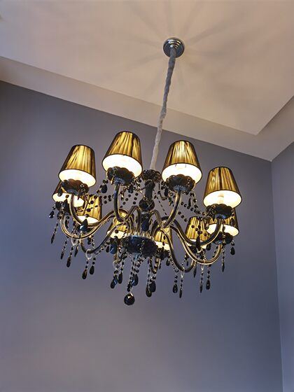 Black Crystal Lamp, Simple European-Style Crystal Chandelier, Living Room Dining Room Lamp, Bedroom Lamp, Led Lighting Fixtures with Lampshade