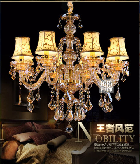 Luxurious European Style Champagne Amber Candle Crystal Chandelier Bedroom Living Room Restaurant Hotel Crystal Lamp