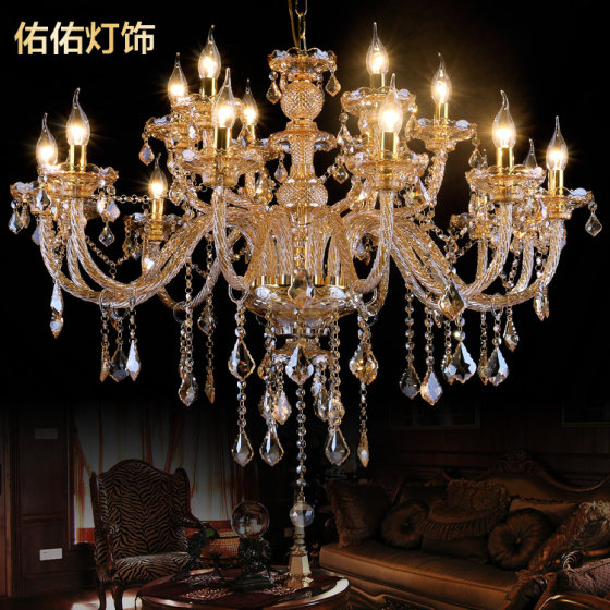 European Amber Champagne Crystal Chandelier Living Room Bedroom Dining Room Lamp Hotel Project Candle Crystal Lamp