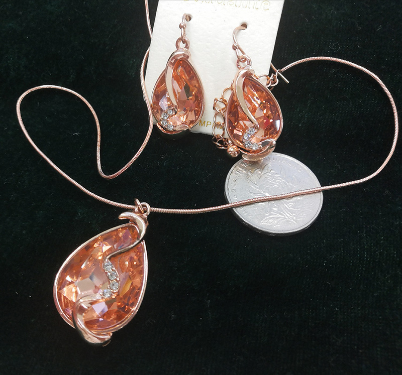 Original Foreign Trade Rhinestone Orange Pink Nude Color Water Drop Rose Gold Bride Bridesmaid Wedding Dress Gown Necklace Earrings