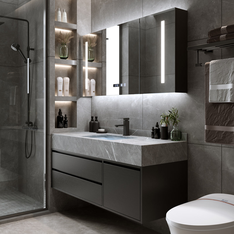 Light Extravagant Bath Room Cabinet Composition Minima Modern Mirror Cabinet Dressing Room Washbasin Rock Plate Integrated Wash Table Suit