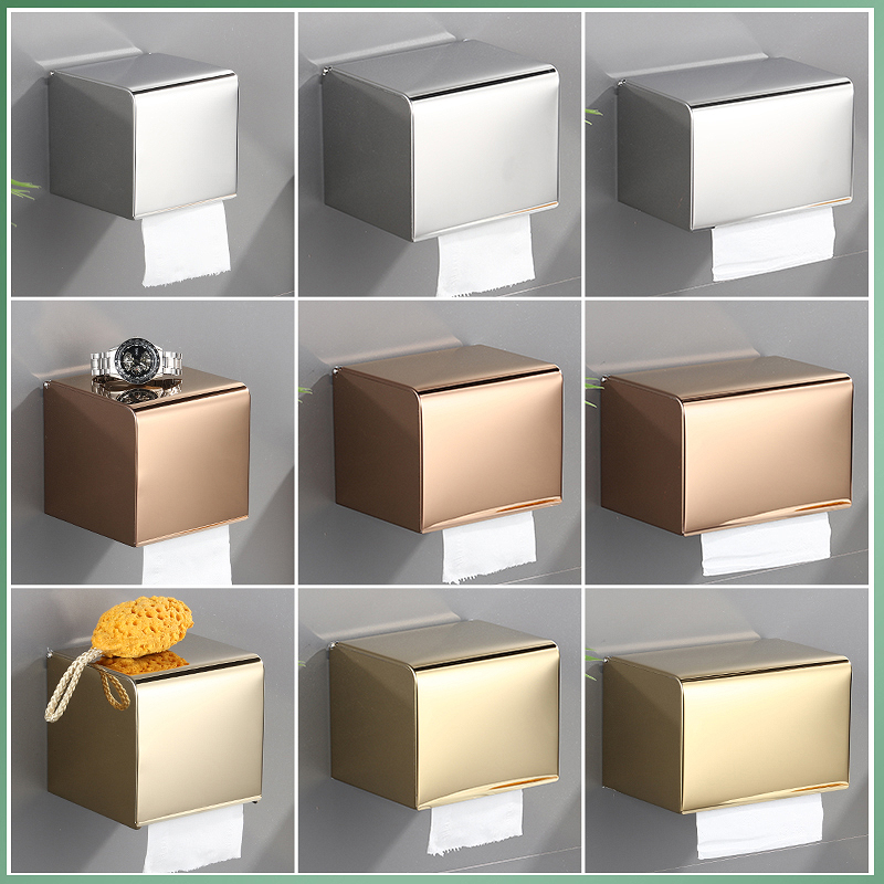 Stainless steel powder room tissue box Toilet non-perforated toilet paper box Waterproof toilet paper box shelf Roll toilet paper box