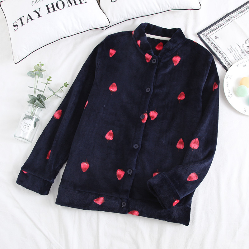 Flannel đồ ngủ đơn mảnh hàng đầu của phụ nữ mùa thu và mùa đông mà không có cổ áo san hô lông cừu dịch vụ nhà dày cộng với nhung vòng cổ đồ lót nhiệt đồ bộ nam