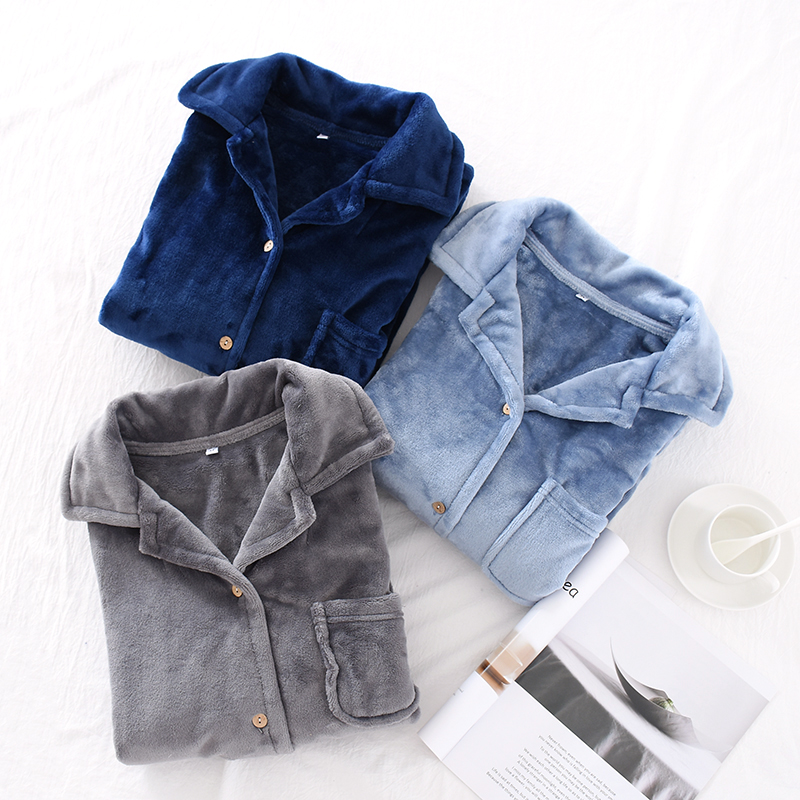 Couple one-piece pajamas flannel tops for men and women autumn and winter large size thickened warm cardigan Coral velvet home clothes