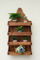 Retro wooden wall-mounted storage rack flower rack succulent rack garden balcony decoration
