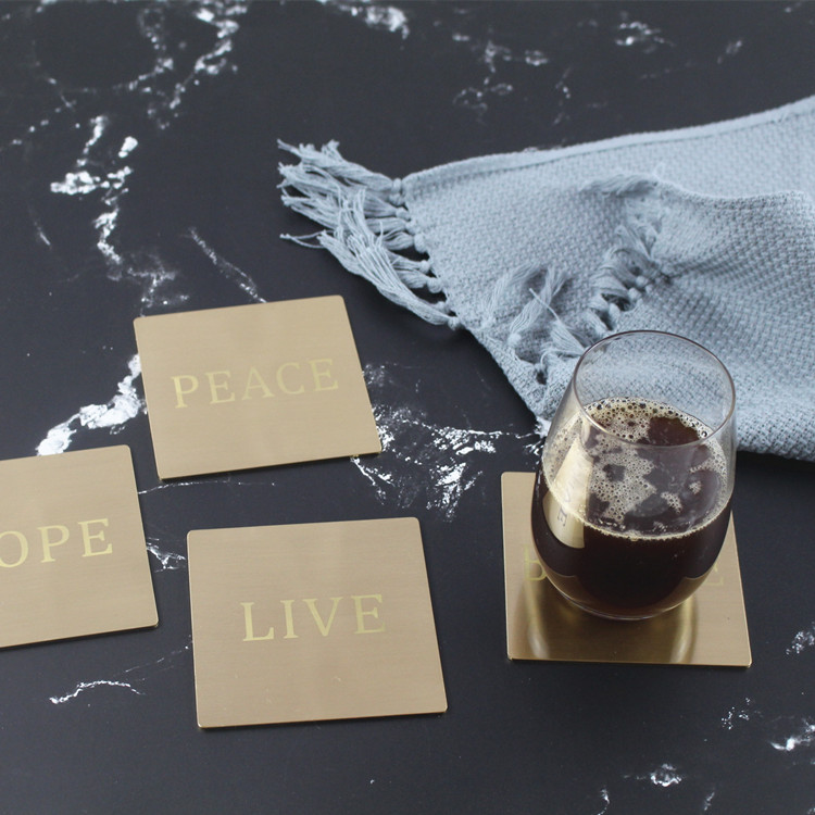 Nordic simple brass coaster square creative golden letter saucer decorative wine coaster coffee coaster original