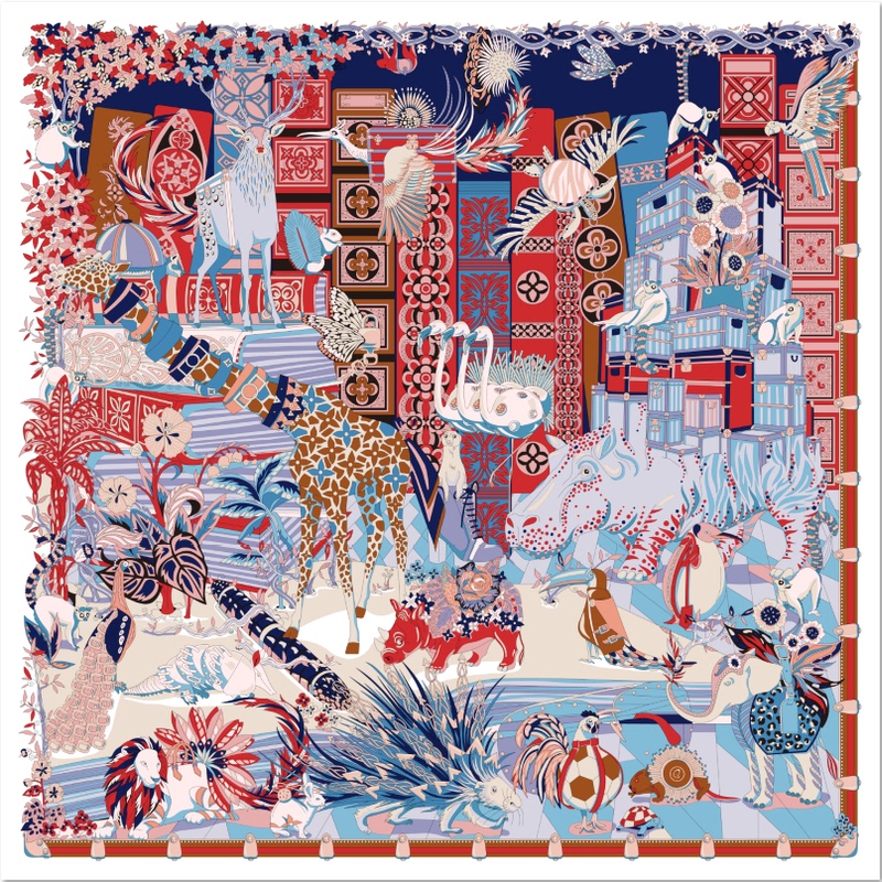 High-End Series 18mm Twill Silk 110 Large Square Scarf with Taiwanese Print, Perfect for Gifting