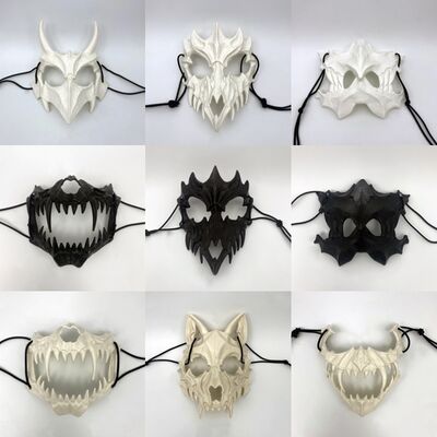 2D half-face masks, dragon god, tiger, Yaksha, Tengu, human and Wolf masks, performance cosplay costumes, Halloween props