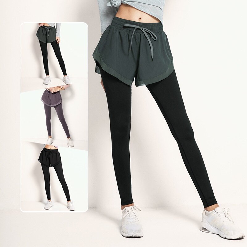 Luxe New Fake Two Piece Quick Dry Yoga Pants Sports Gym Pants Stretch Tight Yoga Pants